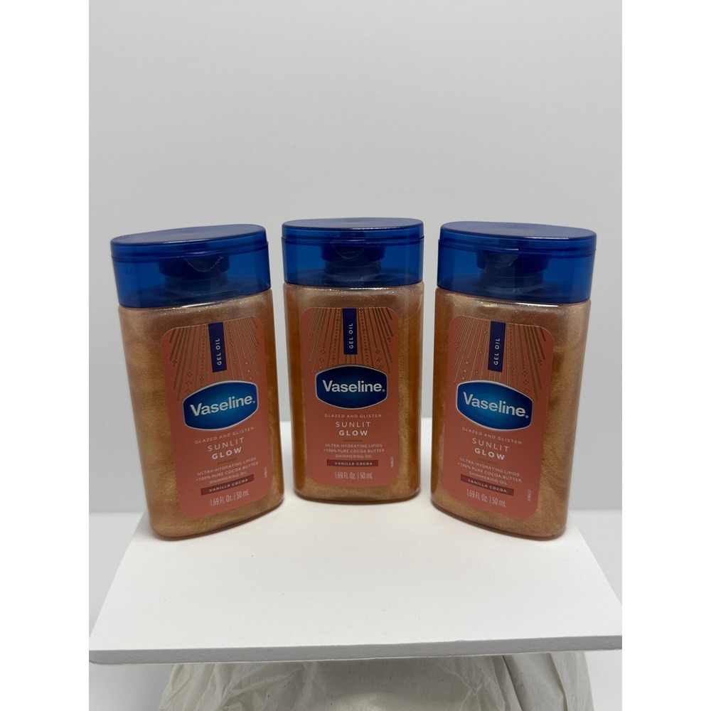 Vaseline Sunlit Glow Shimmering Gel Oil 1.69oz Lot of 3 Vanilla Cocoa Butter
